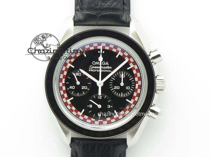 0225 Supportive Speedmaster SS 2013 Pro Racing On Black Leather Strap Manual Winding Chrono Movement 8229
